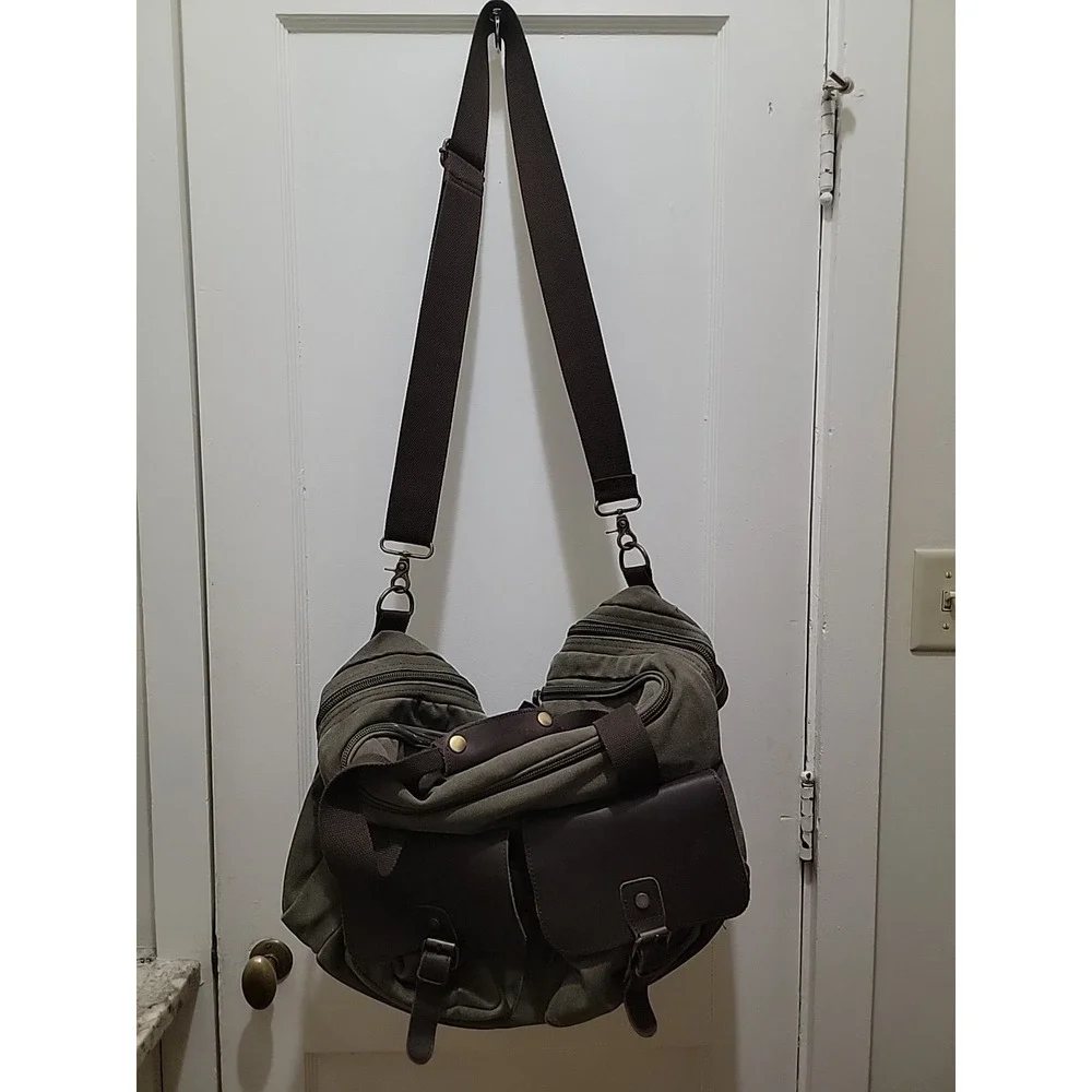 Vintage Canvas & Leather Duffle Bag – Large Travel Hunting Weekender, 2 Magnetic